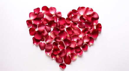 Red rose petals into the heart shape on background