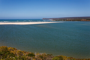 A view over the ocean, coastline and beaches of Witsand, Western Cape, South Africa.