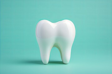 A healthy snow-white molar on a blue background, the concept of dentistry