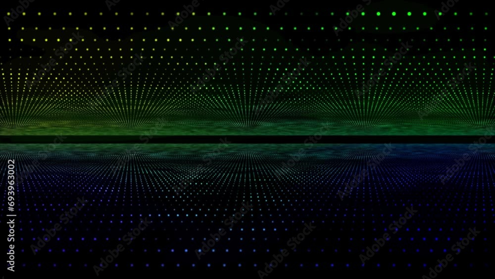 Poster wave of particles. futuristic dots pattern on dark background. big data digital code. technology or 