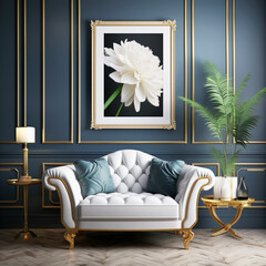 Mock up square frame and chair luxury, Royal interior luxury decor frame mock up for photo, picture, art, painting, image