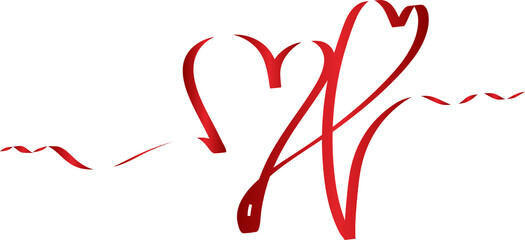 Red heart ribbons shadow. Decoration for love