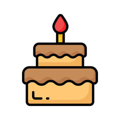 Burning candle on birthday cake, party cake vector design