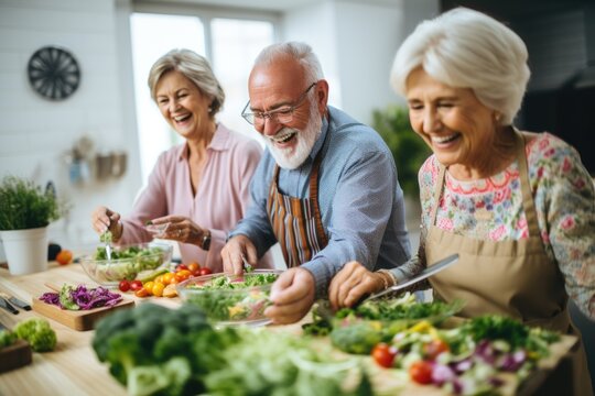 elder people making healthy food