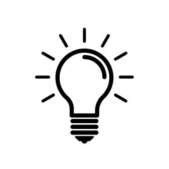 Light bulb black and white icon, symbol - obrazy, fototapety, plakaty