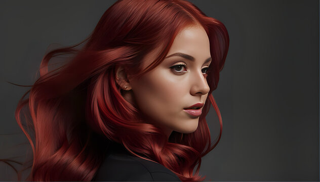 ritratto in primo piano di una bellissima donna con i capelli rossi e sguardo inteenso, sfondo sfocato