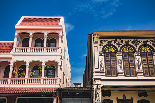 Historical buildings on Thalang Road of Phuket Old Town, Thailnad