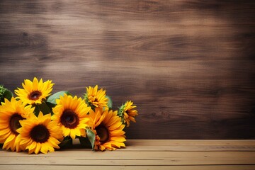 Sunflowers on wooden board copy space