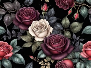 rosas en textura negra