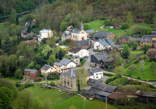 Village of Frahan, located in a meander of Semois river in belgian Ardennes