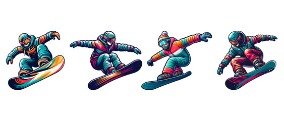 Against the backdrop of pristine snow-capped peaks, a snowboarder carves an exhilarating tale on this canvas