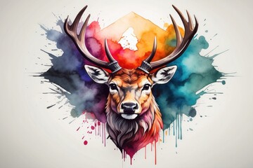 powerful colorful deer face logo facing forward