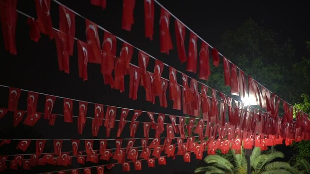 lined up Turkish flags at night, jk01