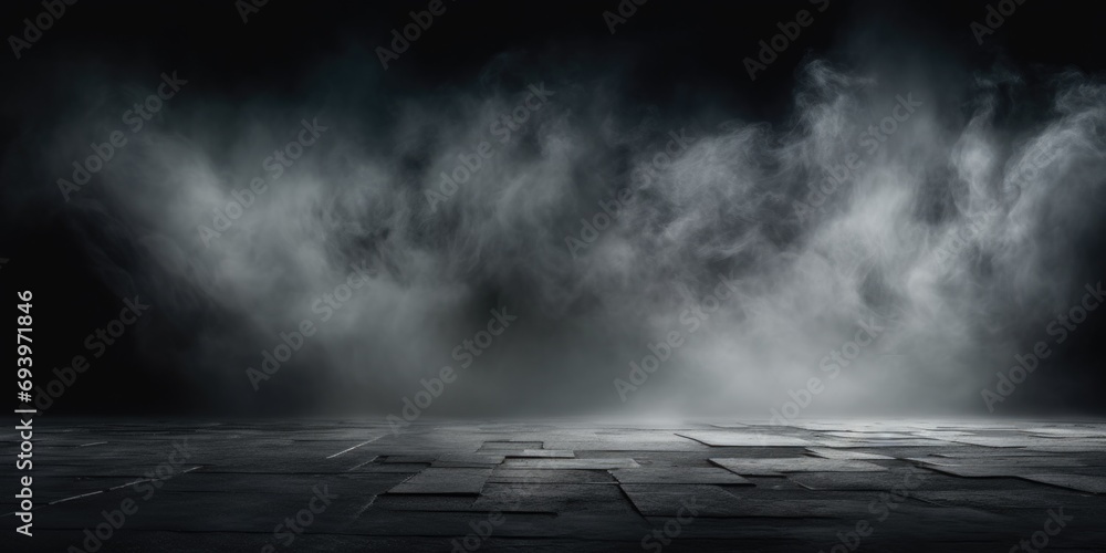 Poster smoke billowing out of the ground, creating a dramatic and mysterious atmosphere. suitable for vario