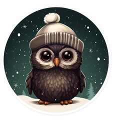 christmas owl illustration - sticker design
