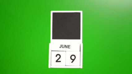 Calendar with the date June 29 on a green background. Illustration for an event of a certain date.