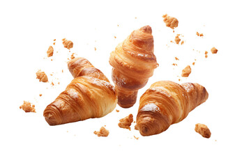 Buttery Shower Croissants Descending from Above isolated on transparent background