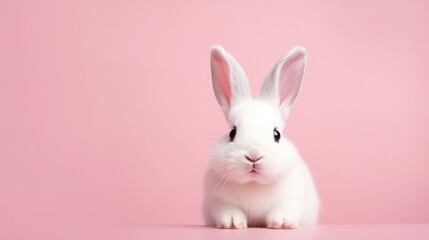 cute animal pet rabbit or bunny white color smiling and laughing isolated with copy space for easter background, rabbit, animal, pet, cute, fur, ear, mammal, background, celebration, generate by AI