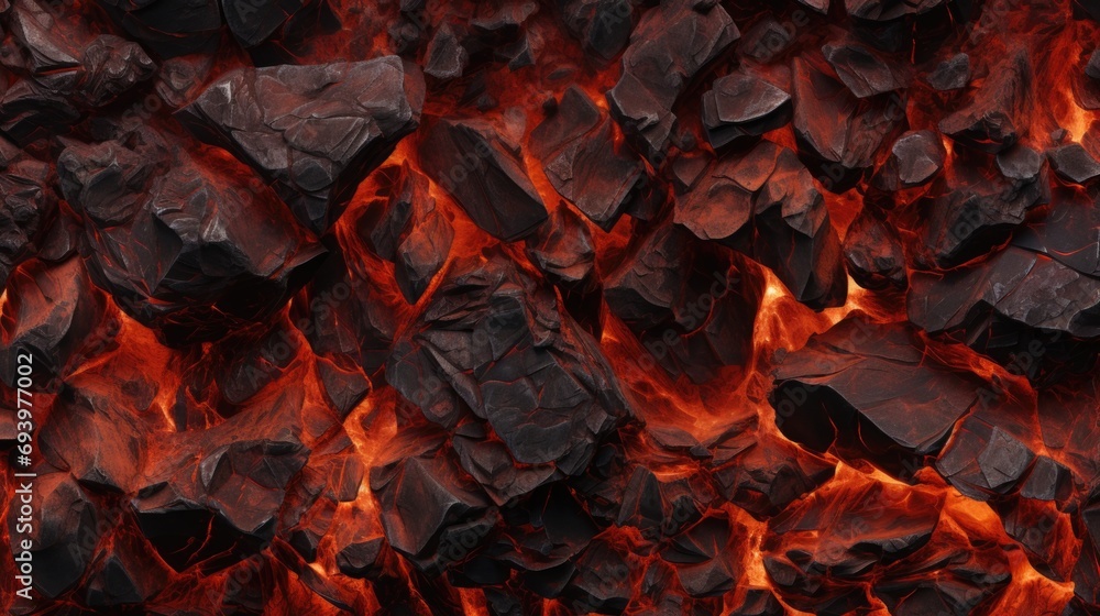 Aufkleber Close up of a bunch of rocks on fire. Perfect for adding an intense and fiery element to any project