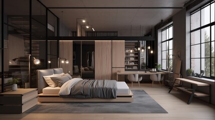 Stylish bedroom interior in modern house.