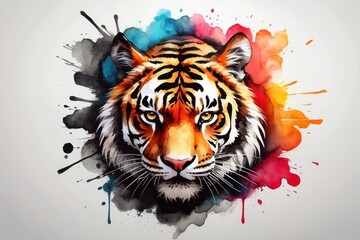 powerful colorful tiger face logo facing forward