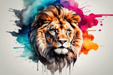 powerful colorful lion face logo facing forward