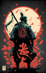 "Crimson Reverence: The Samurai and Scarlet Florals"