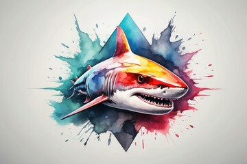 powerful colorful shark face logo facing forward