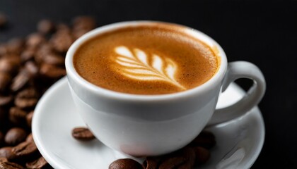 Cup of coffee over black background