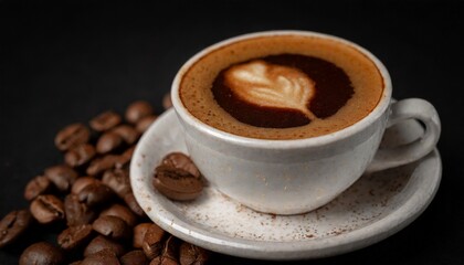 Obraz premium Cup of coffee over black background 