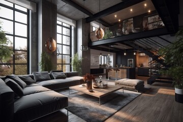 Loft style living room interior in modern house.