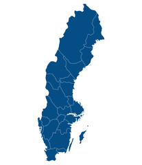 Map of Sweden. Sweden provinces map in blue color - obrazy, fototapety, plakaty