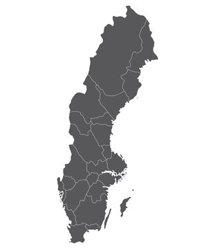 recommend clip art: Map of Sweden. Sweden provinces map in grey color