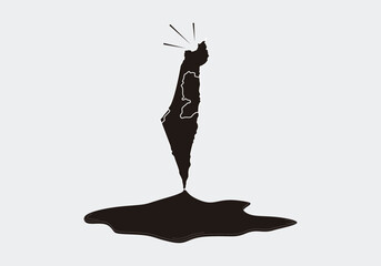 Mapa de Palestina e Israel ensangrentándose mientras grita de dolor