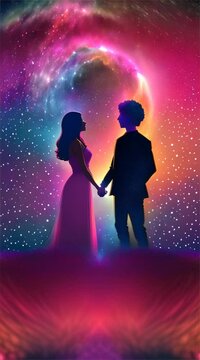silhouette of a loving couple with galaxy background