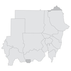 Sudan map. Map of Sudan in administrative states in grey color