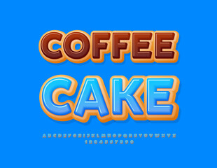Vector sweet flyer Coffee Cake. Tasty style Font. Modern Alphabet Letters and Numbers set.