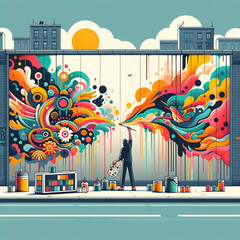 Urban Canvas: Artist Creating Street Mural