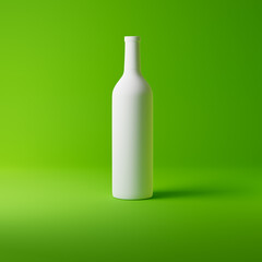 White monochrome wine bottle isolated over green background. Monochrome concept. 3D rendering.