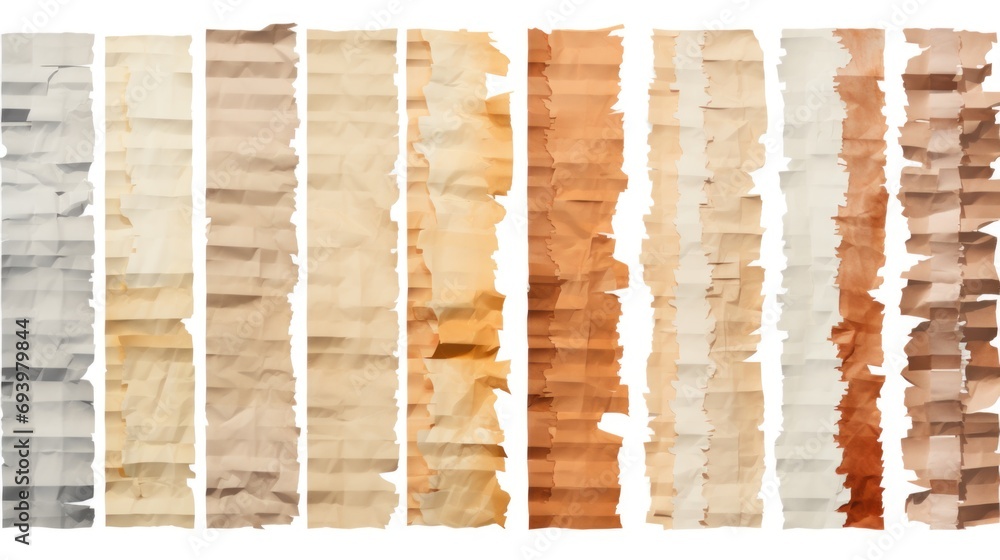 Aufkleber Torn pieces of paper arranged in a group on a white surface. Suitable for various design projects and creative concepts