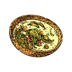 cooking noodles hand drawn. meal instant, food chinese, tasty yellow cooking noodles vector sketch. isolated color illustration