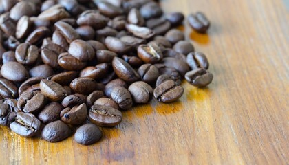 coffee beans on wooden background