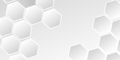 Abstract hexagon background. Futuristic abstract honeycomb mosaic white technology background. Surface polygon pattern with glowing hexagon paper texture and futuristic business. graphic ..