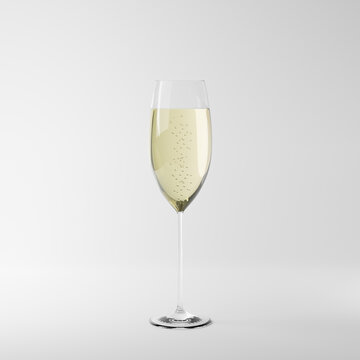 Glass of champagne isolated over white background. 3d rendering.