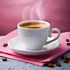 Cup of coffee over pink background 