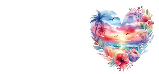 Watercolor Heart Beach Sublimation illustration Generative Ai