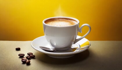  Cup of coffee over yellow background 