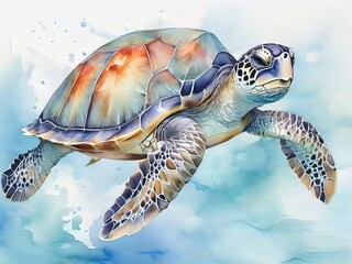 acuarela tortuga marina - obrazy, fototapety, plakaty