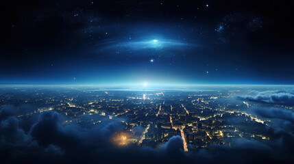 Obraz premium Panoramic view of planet earth with lights at night
