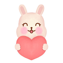 Rabbit with Pink heart watercolor style